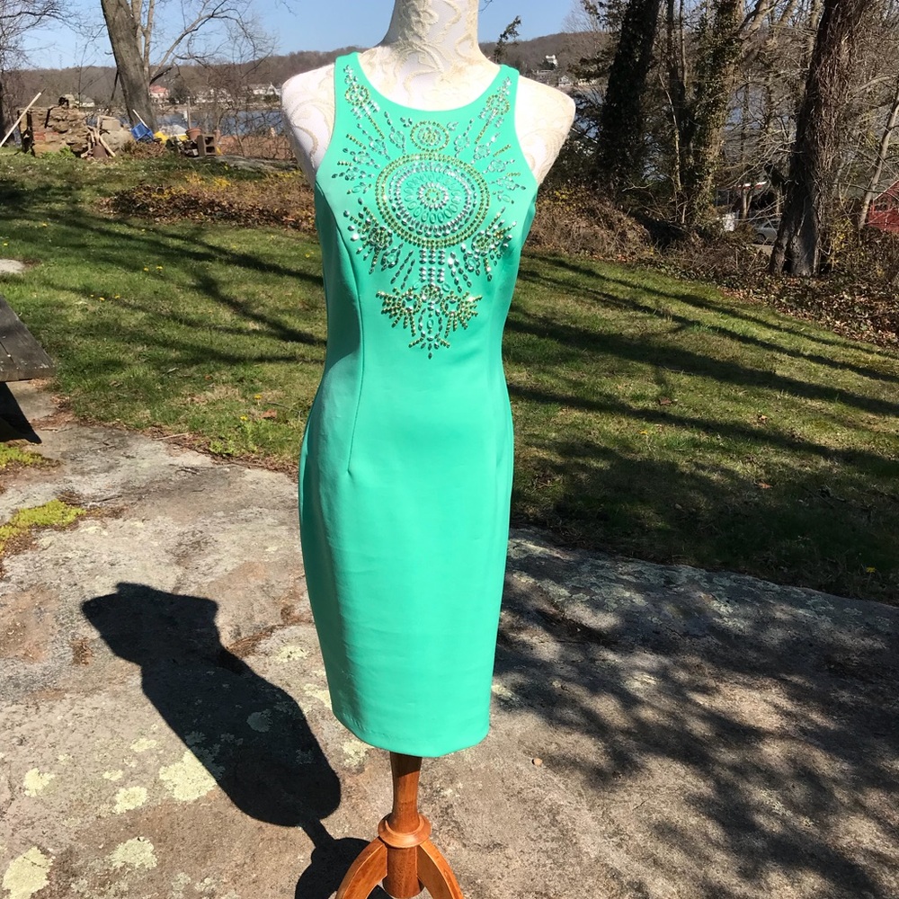 Alexia Admor Mint Embellished Racerfront Midi Sz S